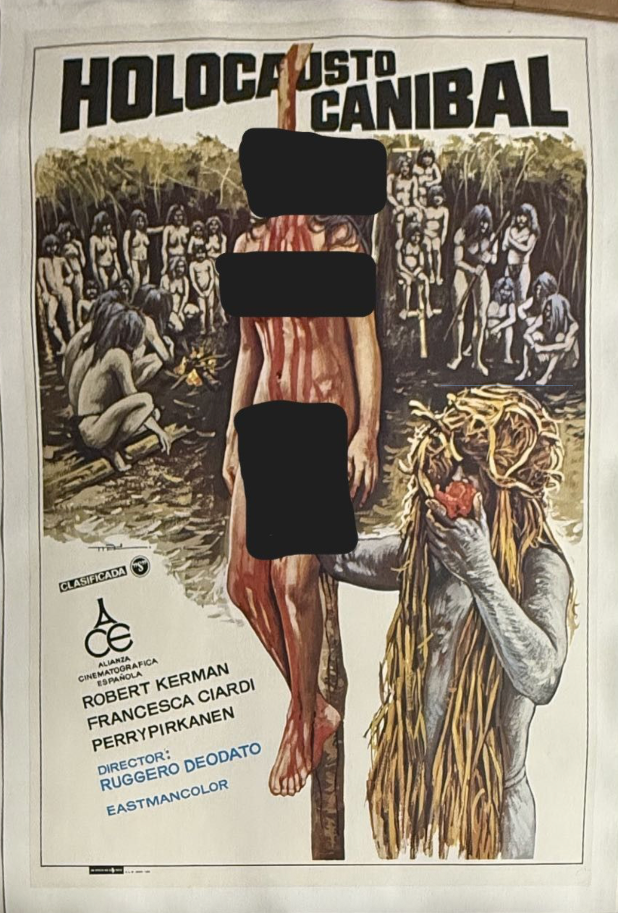 Movie poster for 'Holocausto Canibal' with graphic content and text.