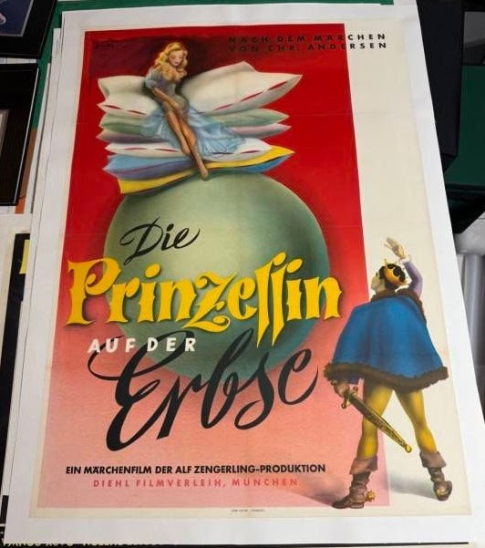 Vintage movie poster for 'Die Prinzessin auf der Erbse' with a fairy tale design.