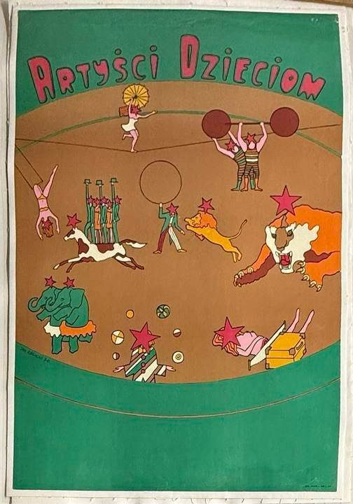 Artists for Children (1972) Polish Circus Linen Backed Poster – Designed by Jan Cieślikowski, Polish School of Poster Art
