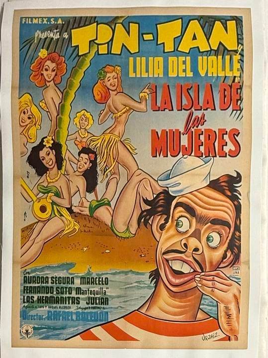 The Island of Women (1953) Mexican Linen Backed Poster – Germán Valdés “Tin Tan”, Directed by Rafael Baledón

