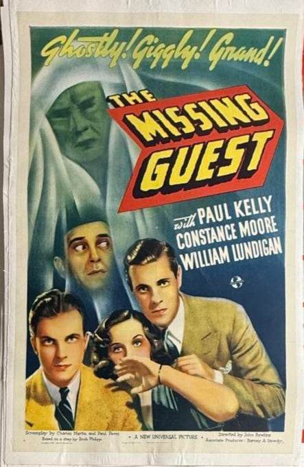 The Missing Guest (1938) U.S. One Sheet Linen Backed Poster – Paul Kelly, Constance Moore, Directed by John Rawlins
